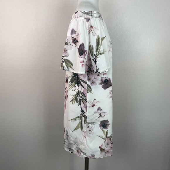 Lulus Shift Dress Small Ivory Floral Off-the-Shoulder Short Sleeve Women's - Picture 9 of 14